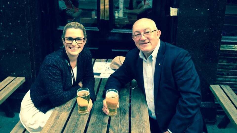 Claire Meeks and her dad John Mackay are looking forward to a happy reunion at Canberra airport on Monday. Picture: Supplied