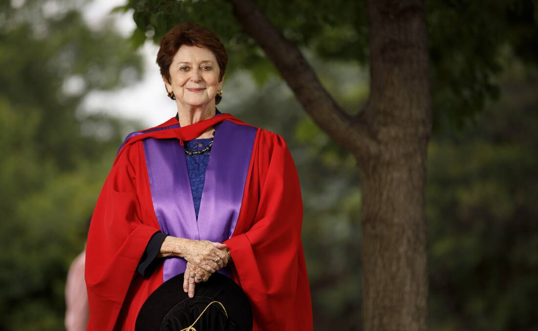 Susan Ryan, in 2017 after receiving an honorary doctorate from the Australian National University, is the next subject for sculptor Lis Johnson. Picture by Sitthixay Ditthavong