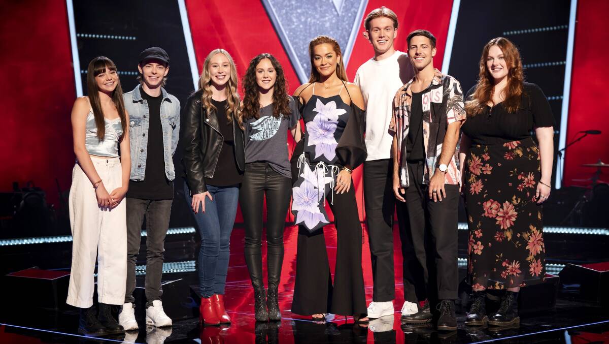 Canberra's Xanthe Campbell (far left) is on the team of British superstar Rita Ora (centre). Picture: Supplied