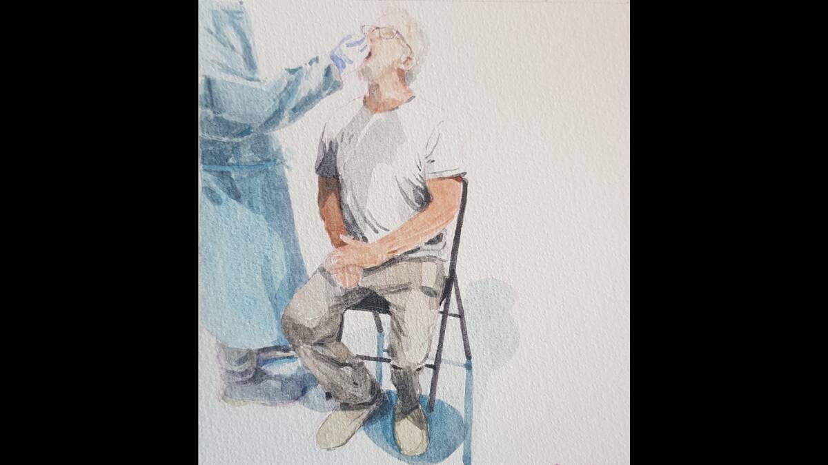 Waratah Lahy's watercolour and pencil Waiting: Testing (walk-in-centre). Picture supplied