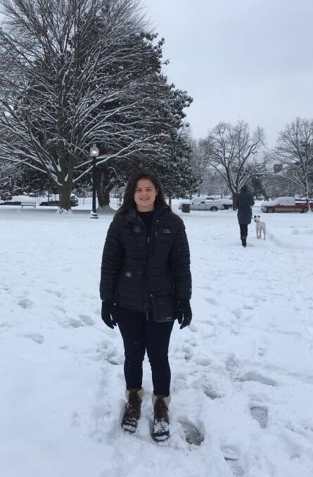 ANU student Jacqui Turner during her first winter for this year - in Washington. Picture: Supplied