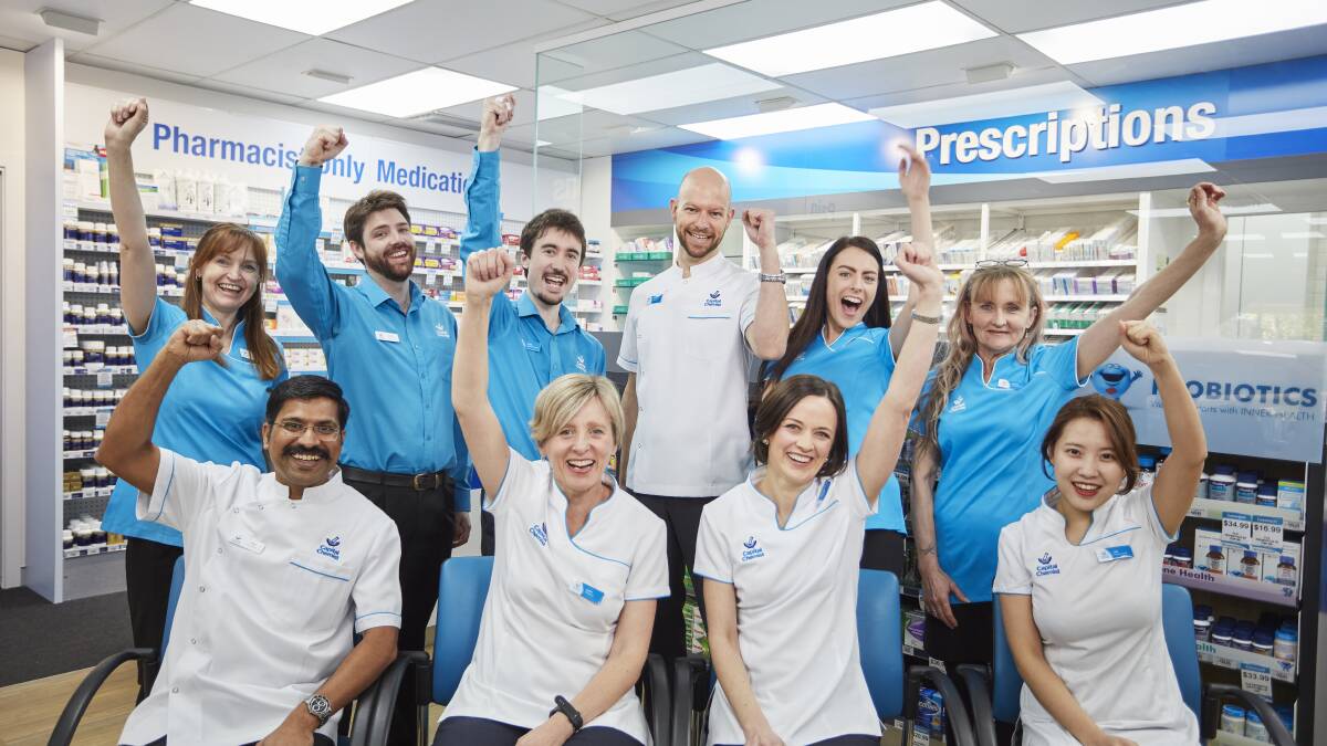 The team at Capital Chemist Chisholm with owner Rebecca Young (front, second from right) Picture: Supplied