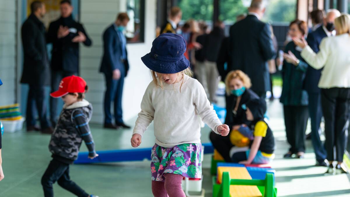 Children play after the official launch of the AEIOU centre in Canberra. Picture: Paul Chapman