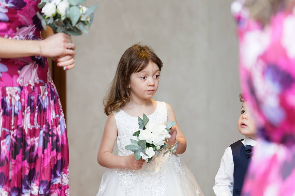 Valentina's niece Elena Simonetti, four, was flower girl and nephew Lucas Simonetti, two, was page boy. Picture: Sitthixay Ditthavong