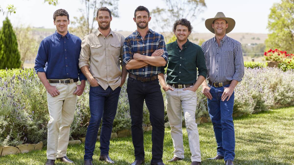 Farmer Joe (centre) with the other farmers on this season of Farmer Wants a Wife. Picture supplied 