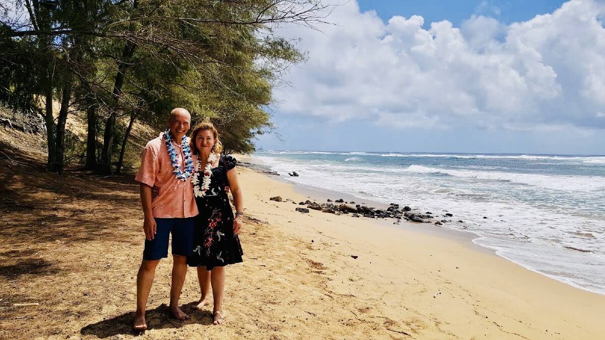 Shane and Patricia on their wedding day in Hawaii last year. Picture: Supplied