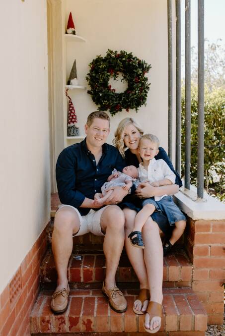 Nick Tyrell and Courtney Mullen with their children Thomas, three, and Matilda, 11 weeks. Picture supplied 