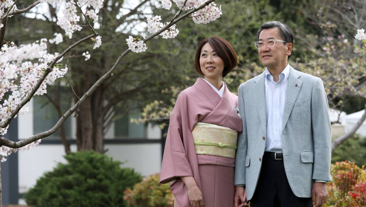 Japan's outgoing ambassador to Australia Shingo Yamagami with his wife Kaoru in Canberra. Picture by James Croucher