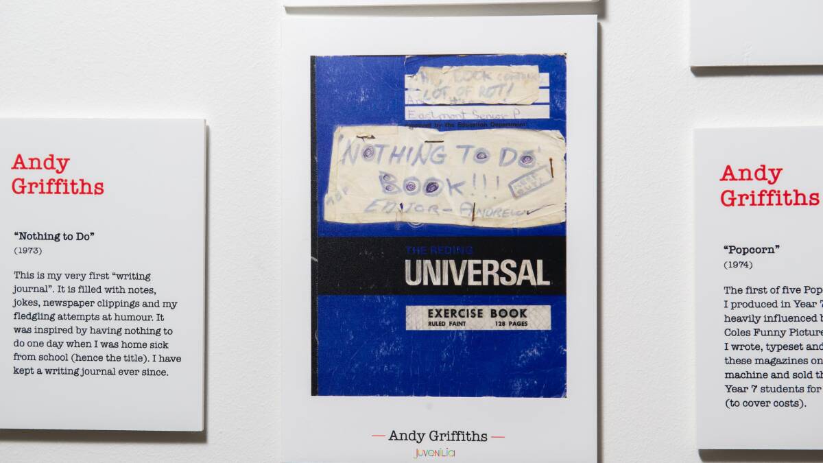A young Andy Griffiths' "Nothing to Do Book" is in the exhibition. Picture by Elesa Kurtz