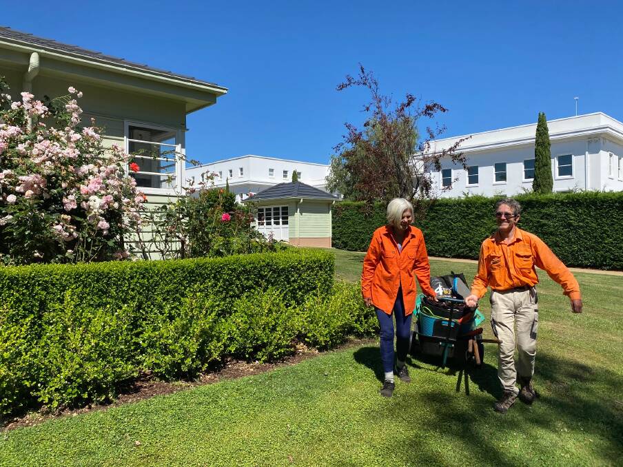  NCA horticultural volunteers Sue Parr, of Forrest, and James Bromhead, of Chifley near some of the original rose plantings. Pictures: Ilona Fraser