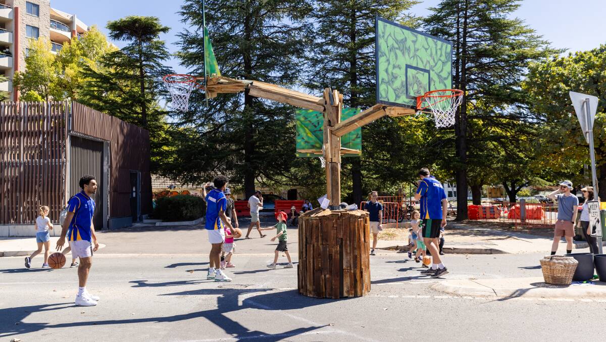 The Basketball Tree made its debut at a street party in Braddon in March. Picture supplied 