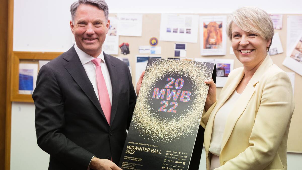 Deputy Prime Minister Richard Marles and Environment Minister Tanya Plibersek on Wednesday announce return of the 2022 Midwinter Ball. Picture: Sitthixay Ditthavong
