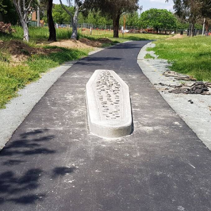 Now you see it ... the strange, coffin-shaped obstacle on a cycling path in Weston Creek. Picture: Pedal Power