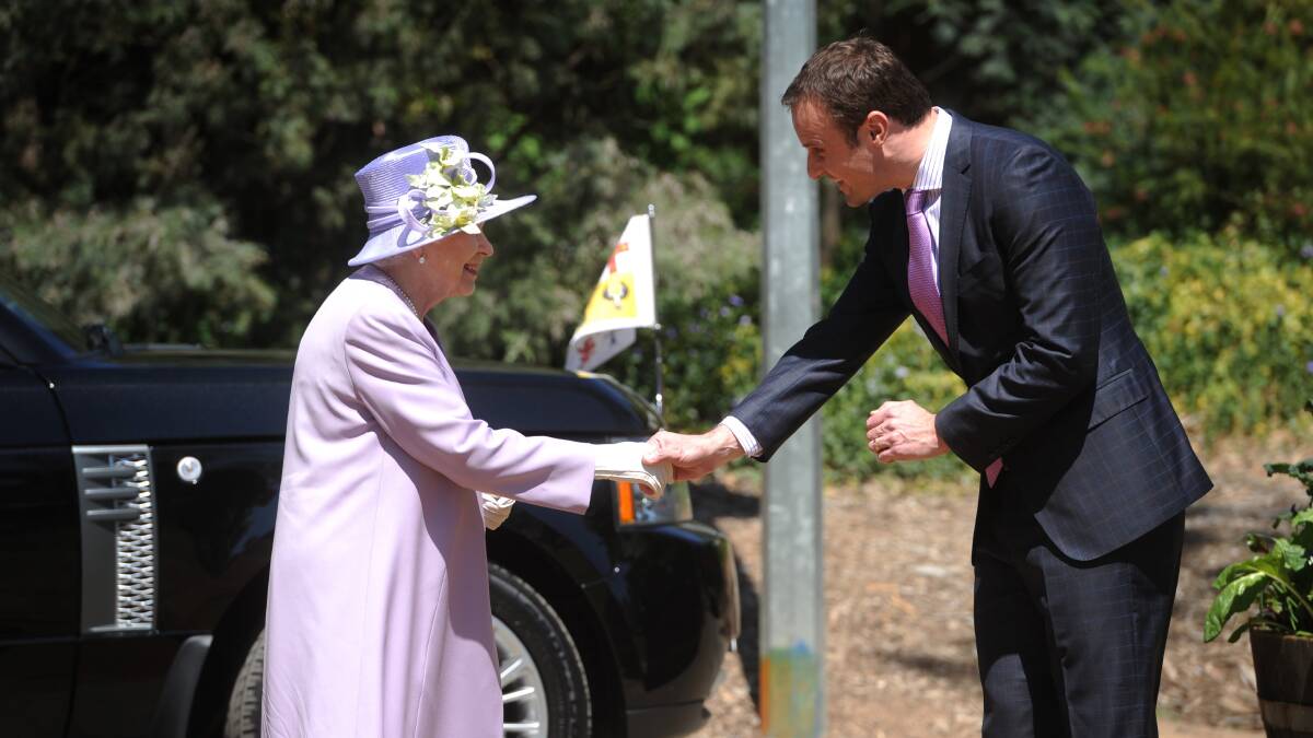 Then deputy chief minister Andrew Barr greeting the Queen in Canberra in 2011. Picture by Marina Neil