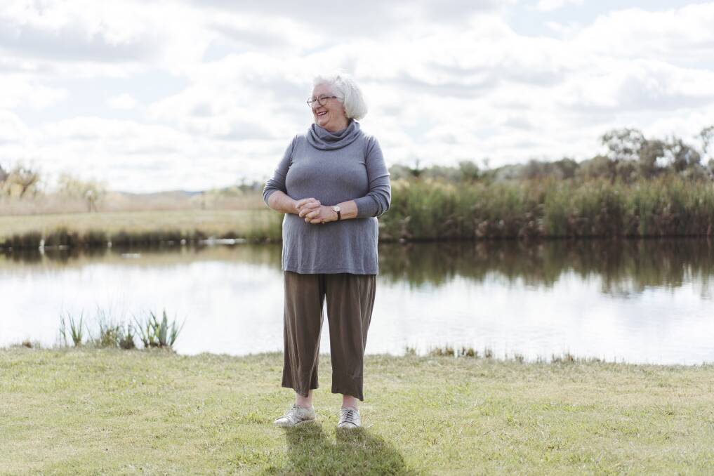 Robyn Rowe beside the pond on her Murrumbateman property Boolarong. Pictures: Dion Georgopoulos