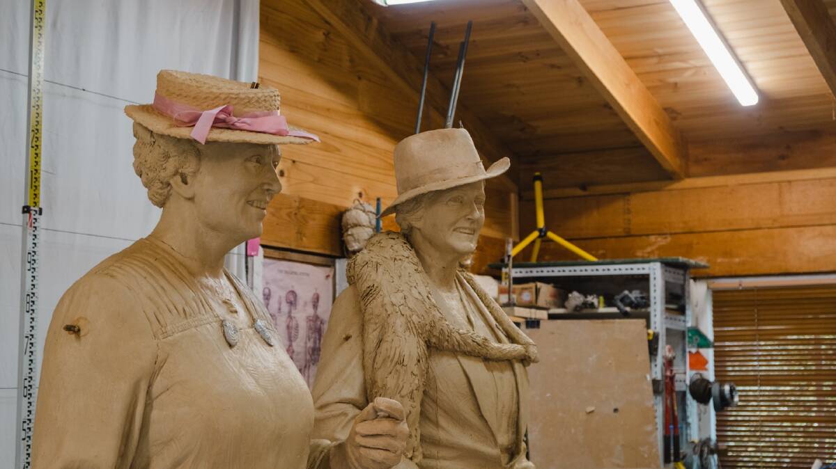 The women look optimistic and determined in the clay models for the sculpture. Picture by Dominic Northcott