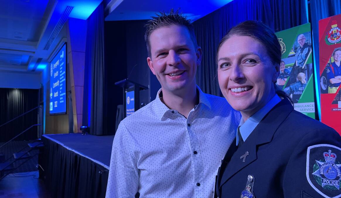 Senior Constable Loryn Reynolds with her husband Paul, who is also a police officer.