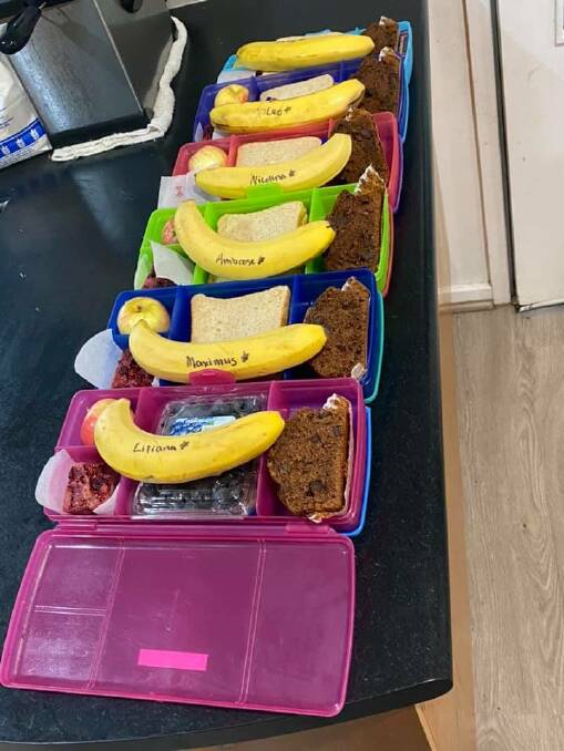 Giulia Jones' very organised school lunches - including names on the bananas.