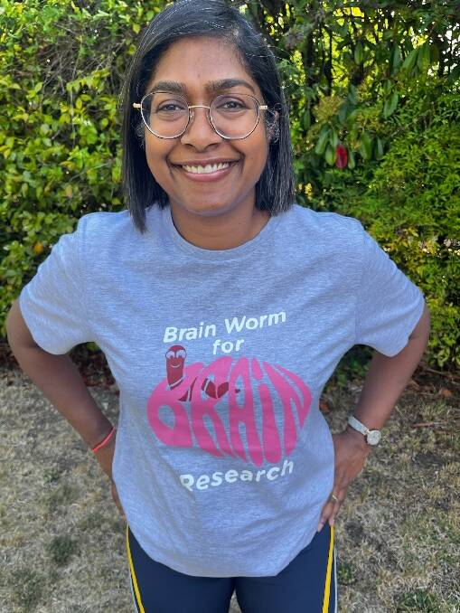Dr Bandi and her team will be wearing special Brain Worm for Brain Research T-shirts at The Canberra Times fun run on Sunday. Picture supplied 