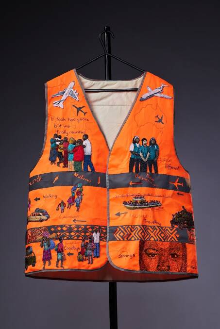The vest tells the story of Ninah's family long journey, over years, to escape the Congo and eventually settle in Australia. Picture supplied 