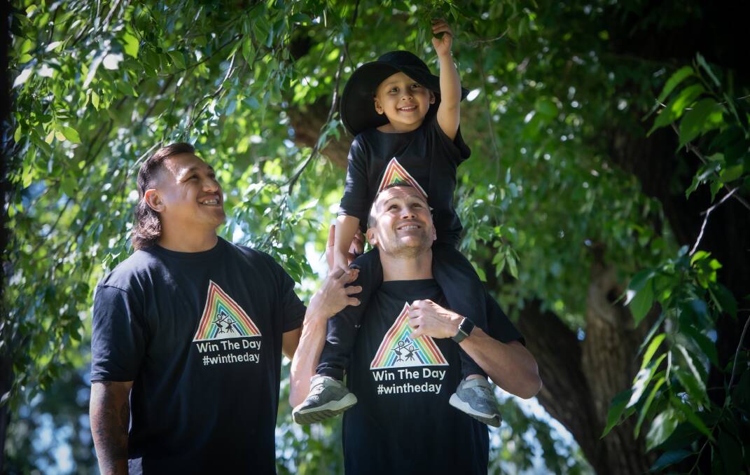 Josh Papalii and Matt Giteau with Giteau's niece Ka'ili Giteau-Tai promoting the new charity. Picture: Karleen Minney