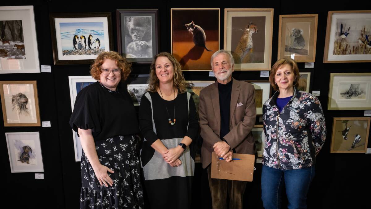 Radford Parents and Friends Association president Stephanie Hinton, with junior school art teacher Christina Dunne, judge Robert Stephens and curator Camelia Smith. Picture by Karleen Minney 