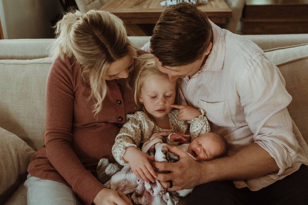 Katie and Alex Middlemiss with Hallie, two, and newborn Florence. Picture: Kayleigh McGlynn