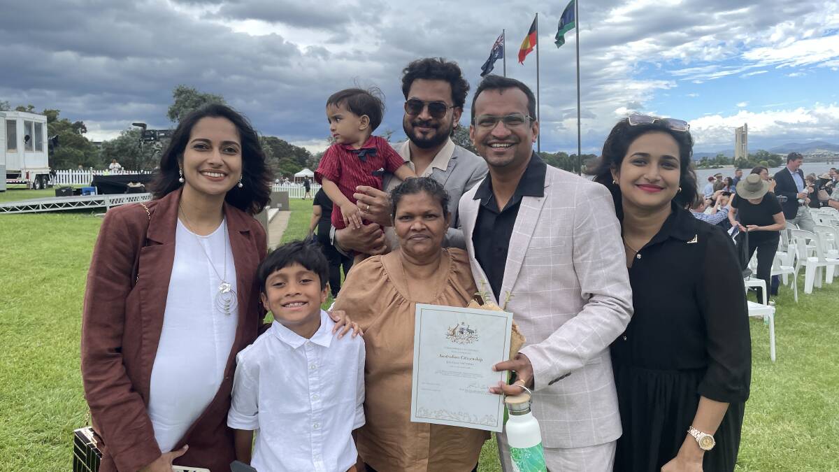 Joby Cyriac (second from right) with (from left) his wife Merin, son Cyriac, 7, mother Marykutty, brother-in-law Sajan Philip with Phil Luke, 1, and sister-in-law Elezabeth Jose. Picture by Megan Doherty