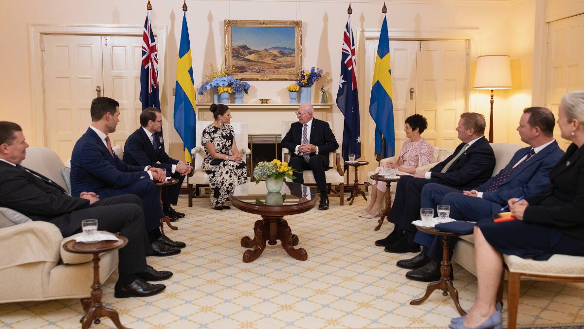 Crown Princess Victoria and Prince Daniel with Governor-General David Hurley and Linda Hurley at Government House in Canberra on Monday night. Picture supplied