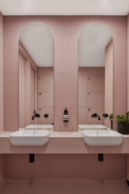 The bathrooms at Commonplace also have a pink hue. 