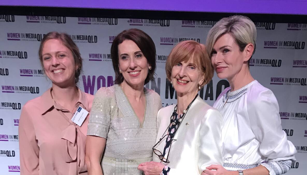 Emma Macdonald (far right ) with friend and mentor Caroline Jones (second from right) with Virginia Trioli and and a Caroline Jones Award winner Emily Jane Smith (far left) at a Women in Media conference. Picture: Supplied