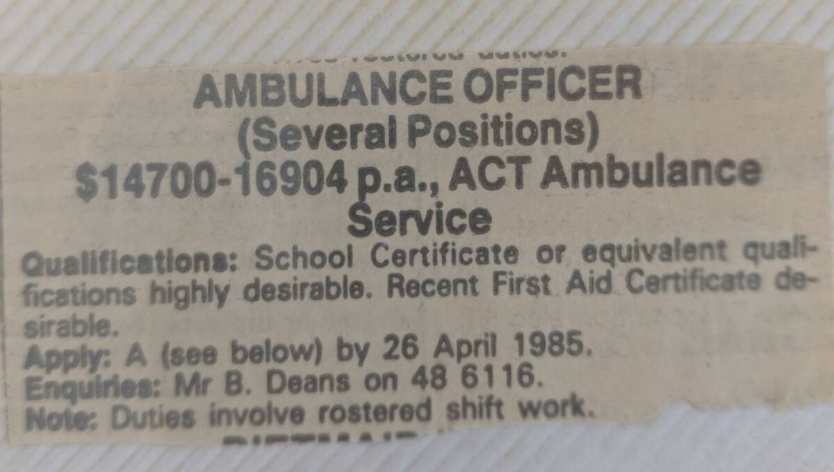 The ad which called for new ambulance service recruits.