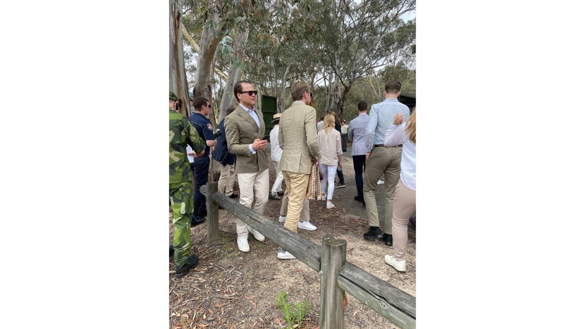 The Swedish entourage were easy to spot at Tidbinbilla, all changing into beige and white outfits, including Prince Daniel. Picture by Megan Doherty