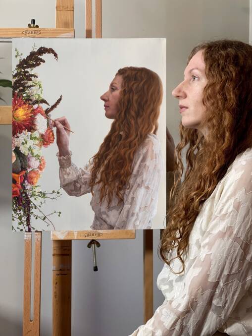 Holt artists Narelle Zeller with a self-portrait. Picture: Supplied