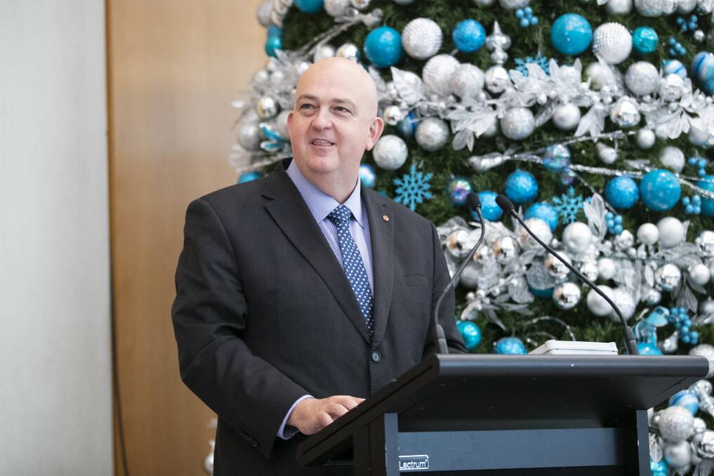 Senate president, WA Liberal Senator Slade Brockman, just before the bells for a division took him away from the Giving Tree launch. Picture: Keegan Carroll