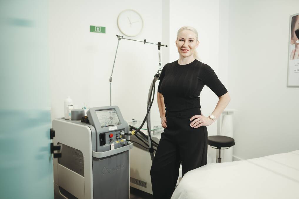 Cat Tyler in her new business at Westfield Belconnen, SILK Laser Clinic. Picture: Dion Georgopoulos 