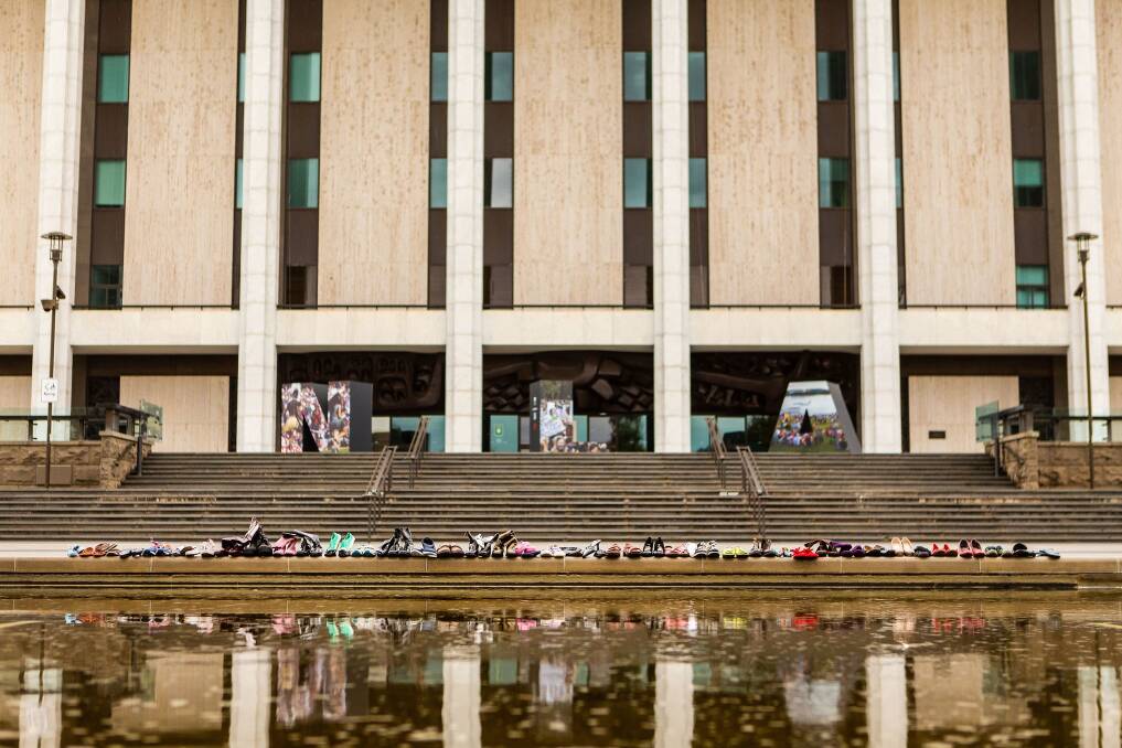 The shoes were also placed at the National Library. Picture: Mattalie Photography
