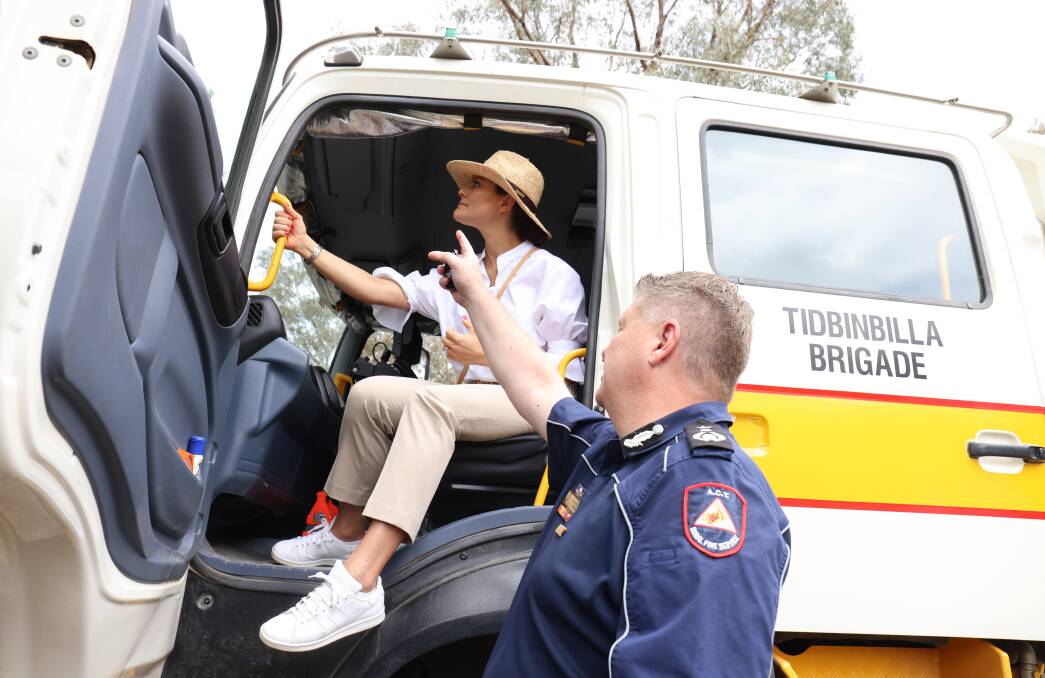 Princess Victoria at Tidbinbilla with ACT Rural Fire Service chief officer Rohan Scott. Picture by James Croucher