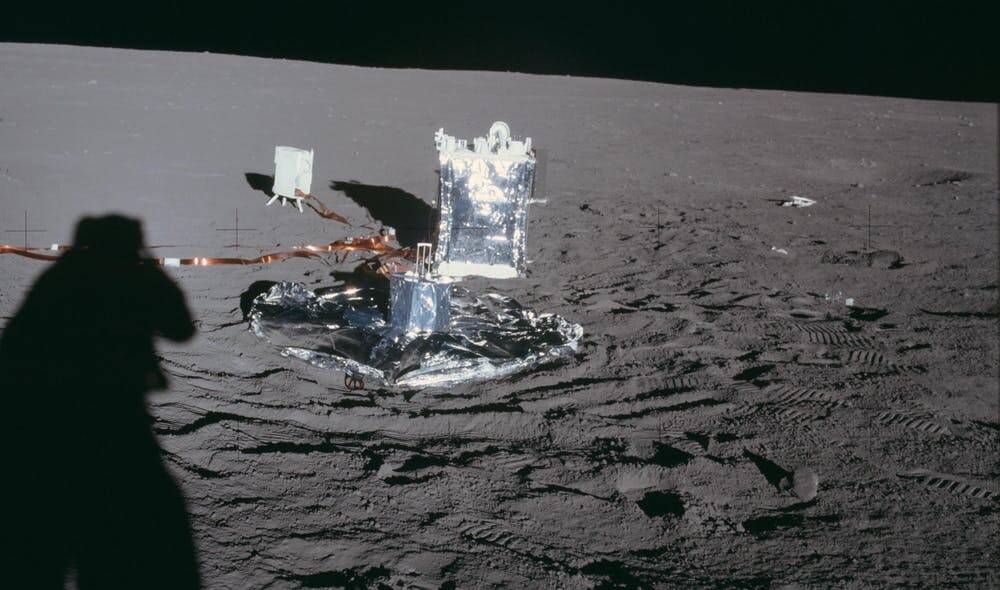 The seismometer deployed on the moon by Apollo 14 (nearest of the three instruments). Picture: NASA