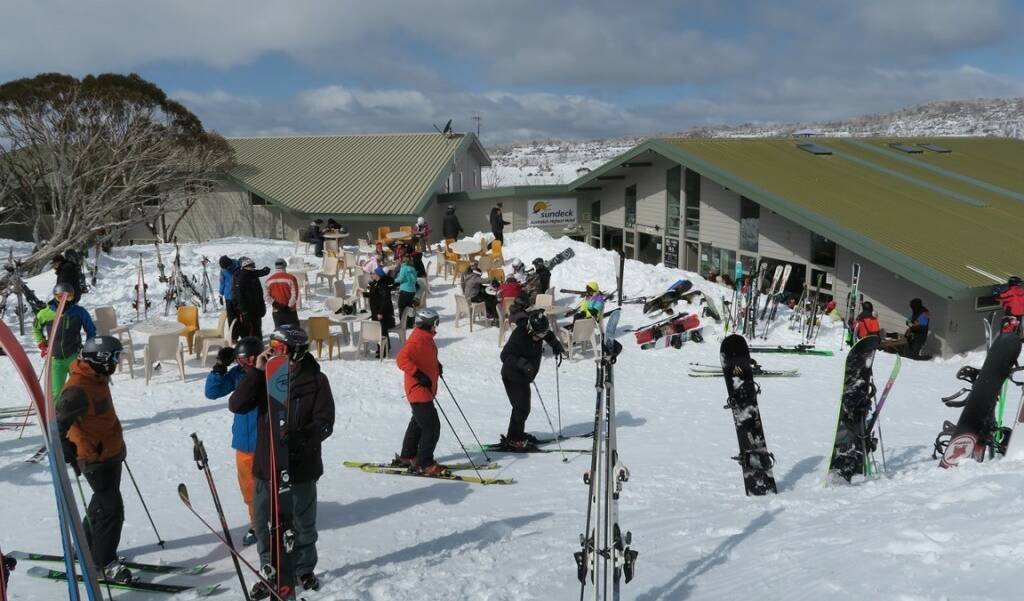 Skiers hitting the slopes at Perisher's Sundeck Hotel. Picture: Supplied