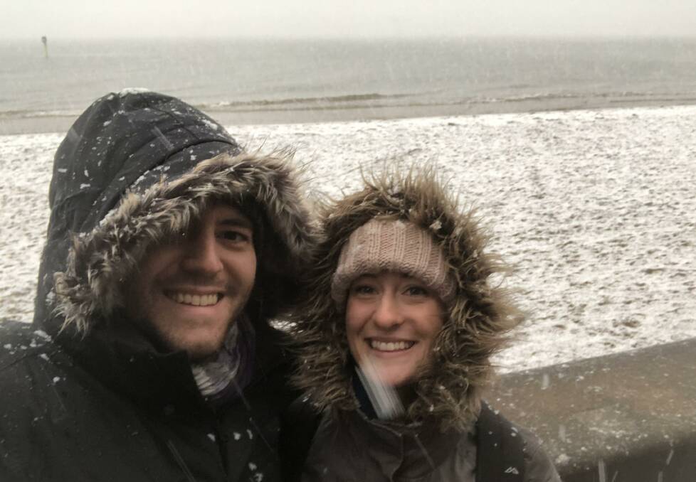 Elliot and Lauren on the beachfront promenade in Edinburgh, where they had hoped to live for a year. 