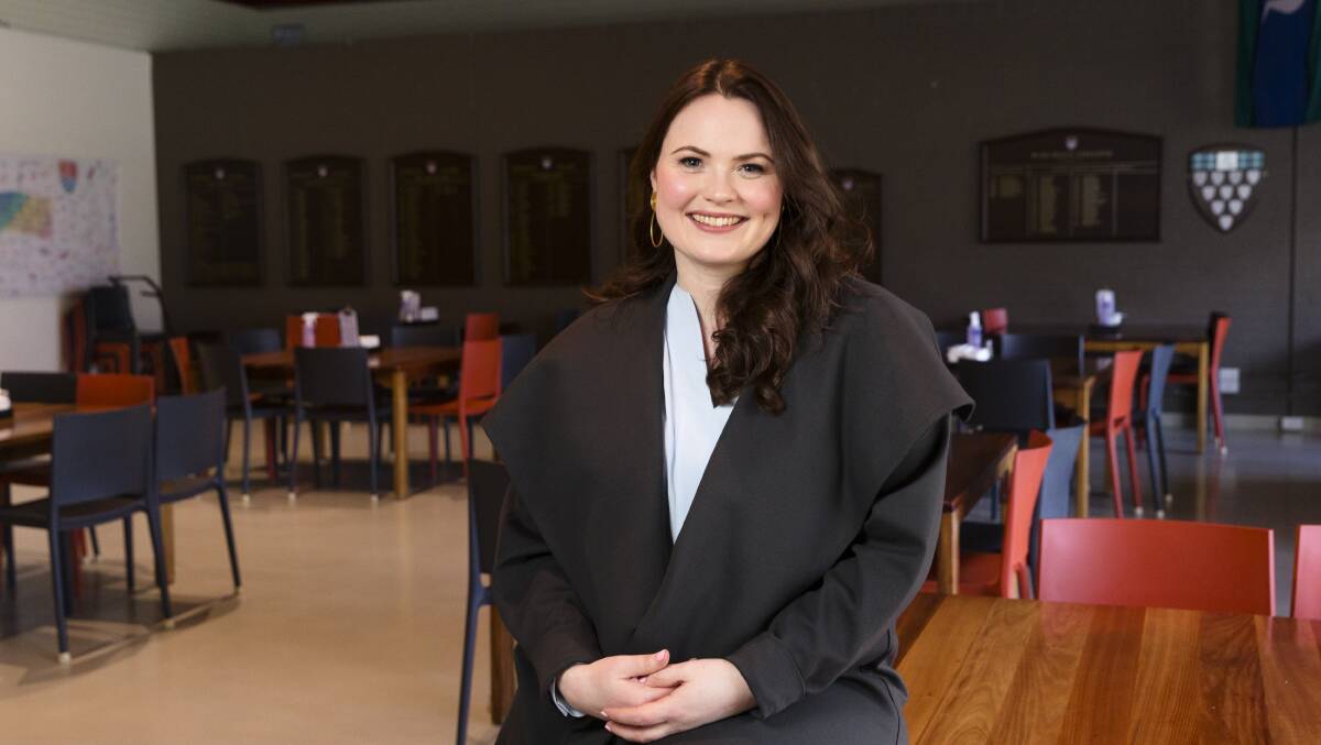 Principal Sally Renouf in the heart of the college: the dining hall. Picture: Keegan Carroll