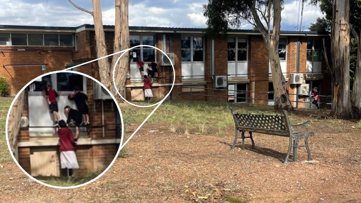 Children at Queanbeyan East Public School after school care were seen climbing a school building unsupervised one afternoon. Picture supplied
