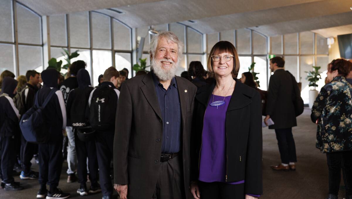 Emeritus Professor David Blair and Distinguished Professor Susan Scott at the launch of two science education programs: Quantum Girls and Einstein-First at the Shine Dome. Picture by Keegan Carroll