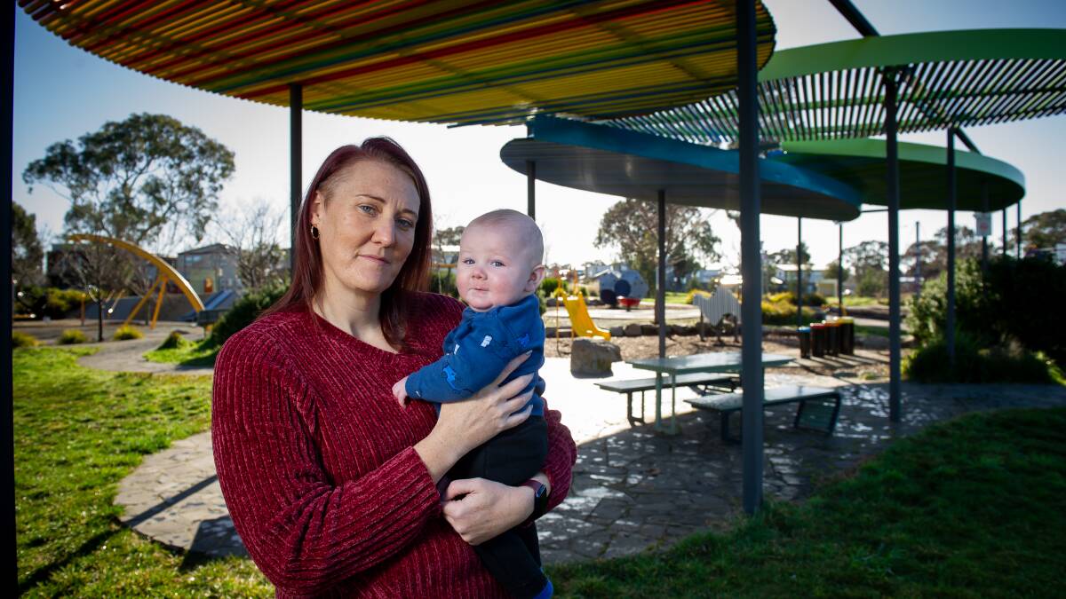 Megan Salic is concerned about child care costs going up in July when her 4-month-old baby Myles is set to attend daycare. Picture by Elesa Kurtz