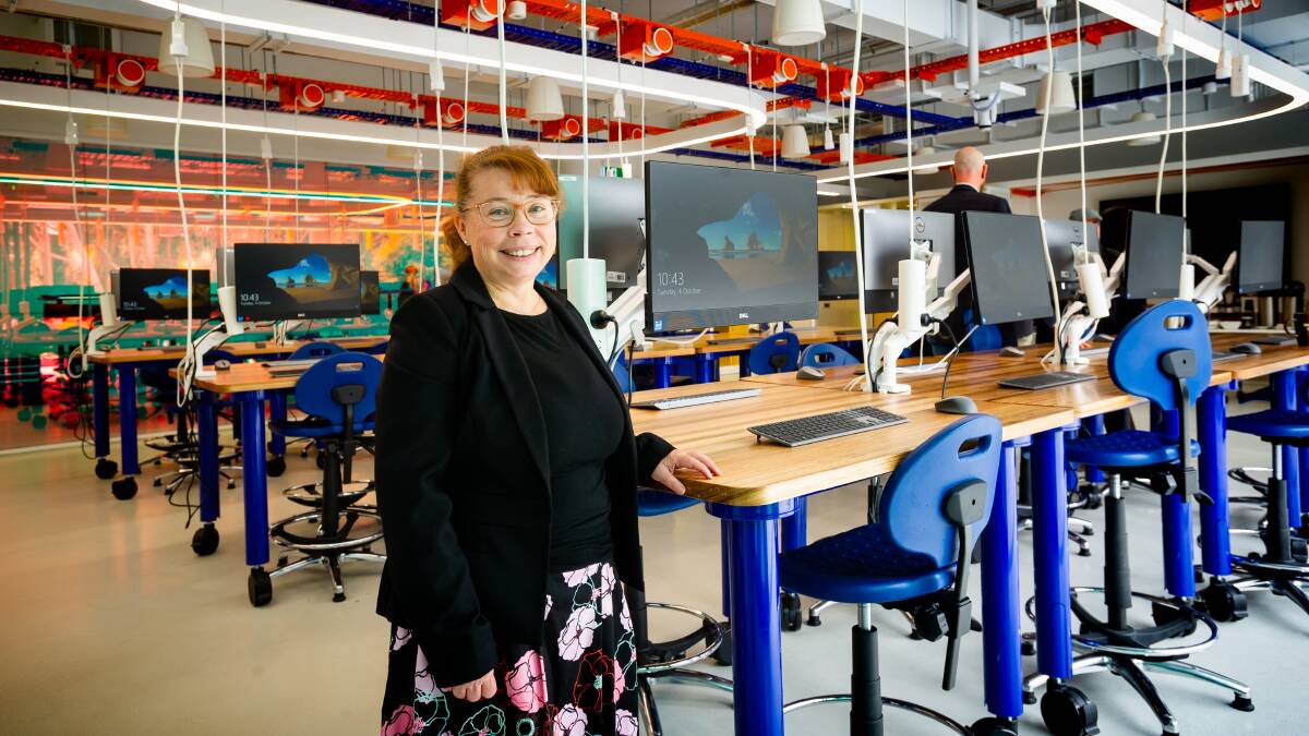 Faculty of Science and Technology executive dean Janine Deakin inside the new Advanced Engineering Lab at the University of Canberra. Picture by Elesa Kurtz