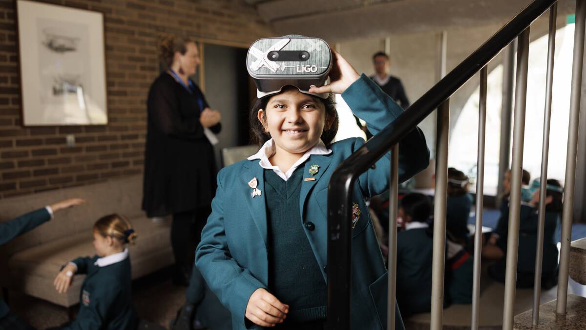 Canberra Girls Grammar year 3 student Arushi Natu, 8, explored the universe though virtual reality and the launch of the Quantum Girls and Einstein-First programs. Picture by Keegan Carroll
