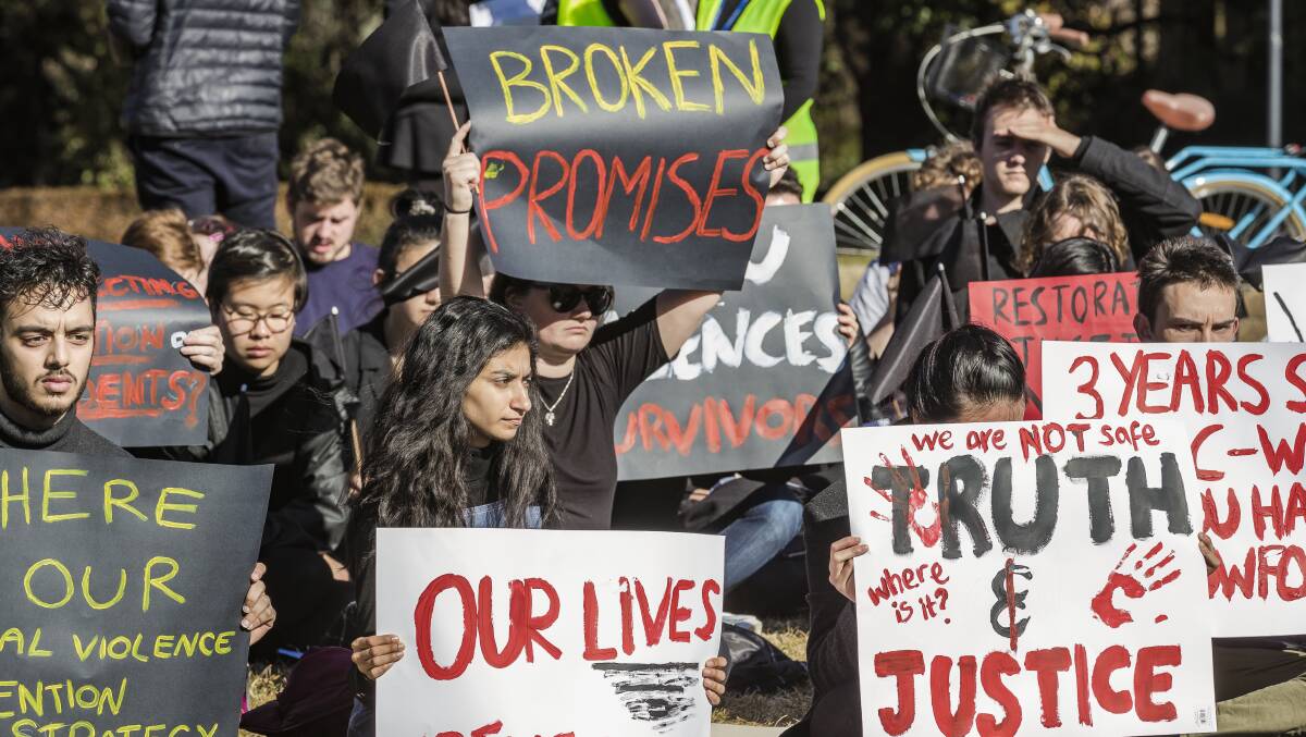 ANU students protested over a lack of action on sexual violence prevention in 2019. Picture by Sitthixay Ditthavong