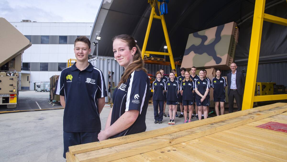 Emmaus Christian School students Matthew Prior and Joanne Southam and their Science and Engineering Challenge teammates visited the CEA Technologies site in Fyshwick. Picture by Keegan Carroll