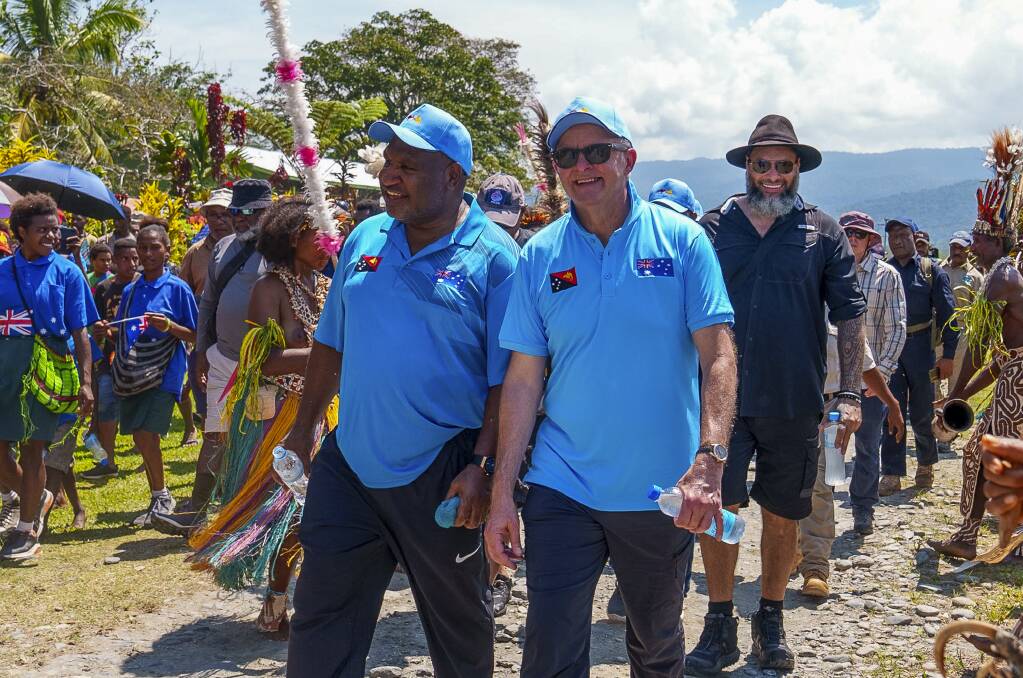 Papua New Guinea Prime Minister James Marape and Australian Prime Minister Anthony Albanese start their trek along the Kokoda Track at Kokoda Village, Papua New Guinea on Tuesday. Picture supplied
